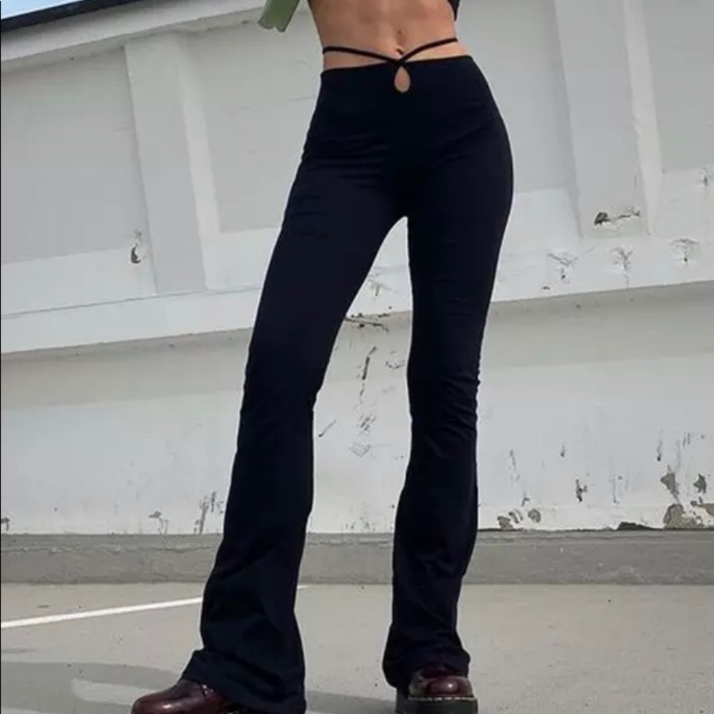 Black tie back flare leg pants